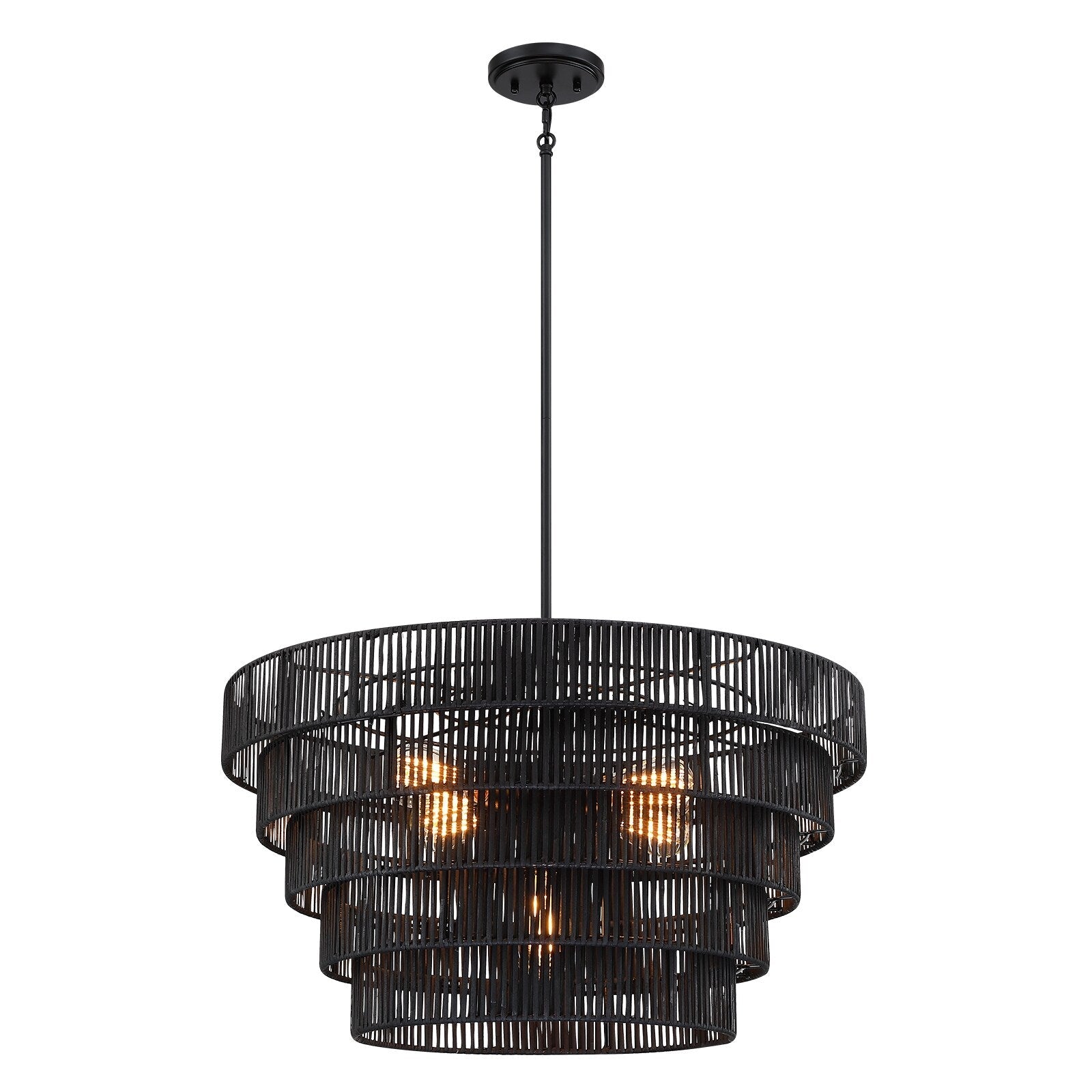 Piersan 5-Light Modern Bohemian Chandelier with Tiered Rattan Shade - 26 in. W