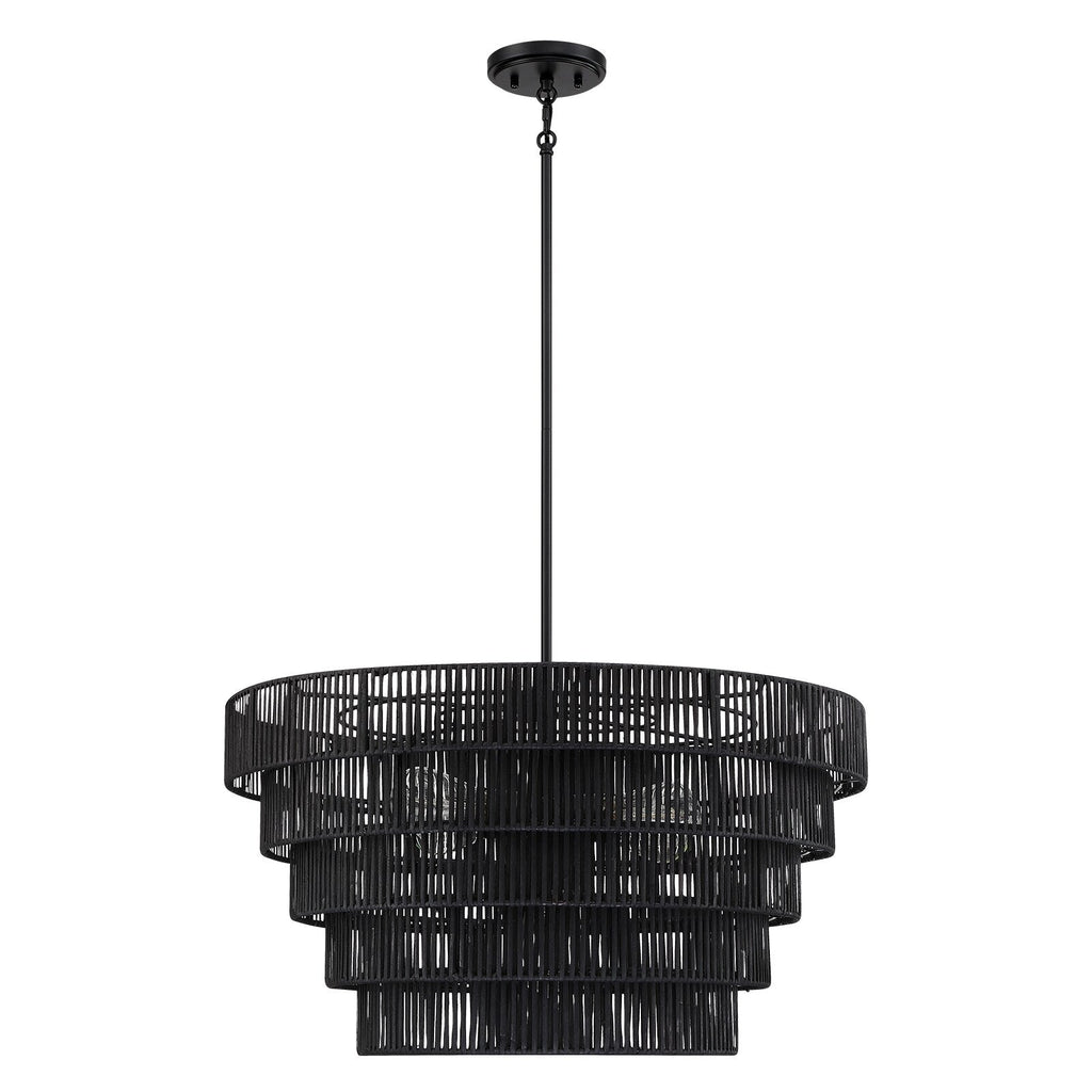 Piersan 5-Light Modern Bohemian Chandelier with Tiered Rattan Shade - 26 in. W