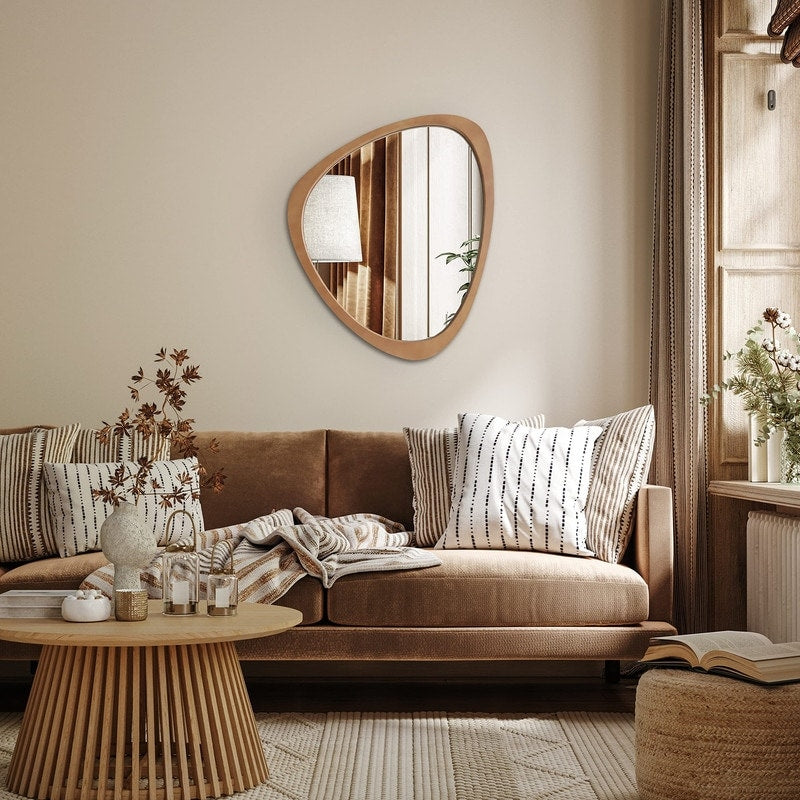 Pine Frame Cobblestone Shaped Asymmetrical Wall Mirror