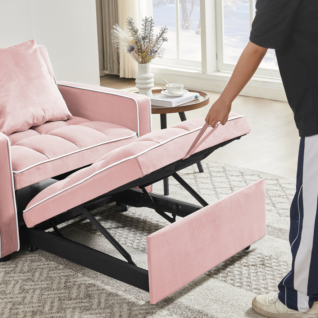 Pink Velvet Single Sofa Bed with Adjustable Back