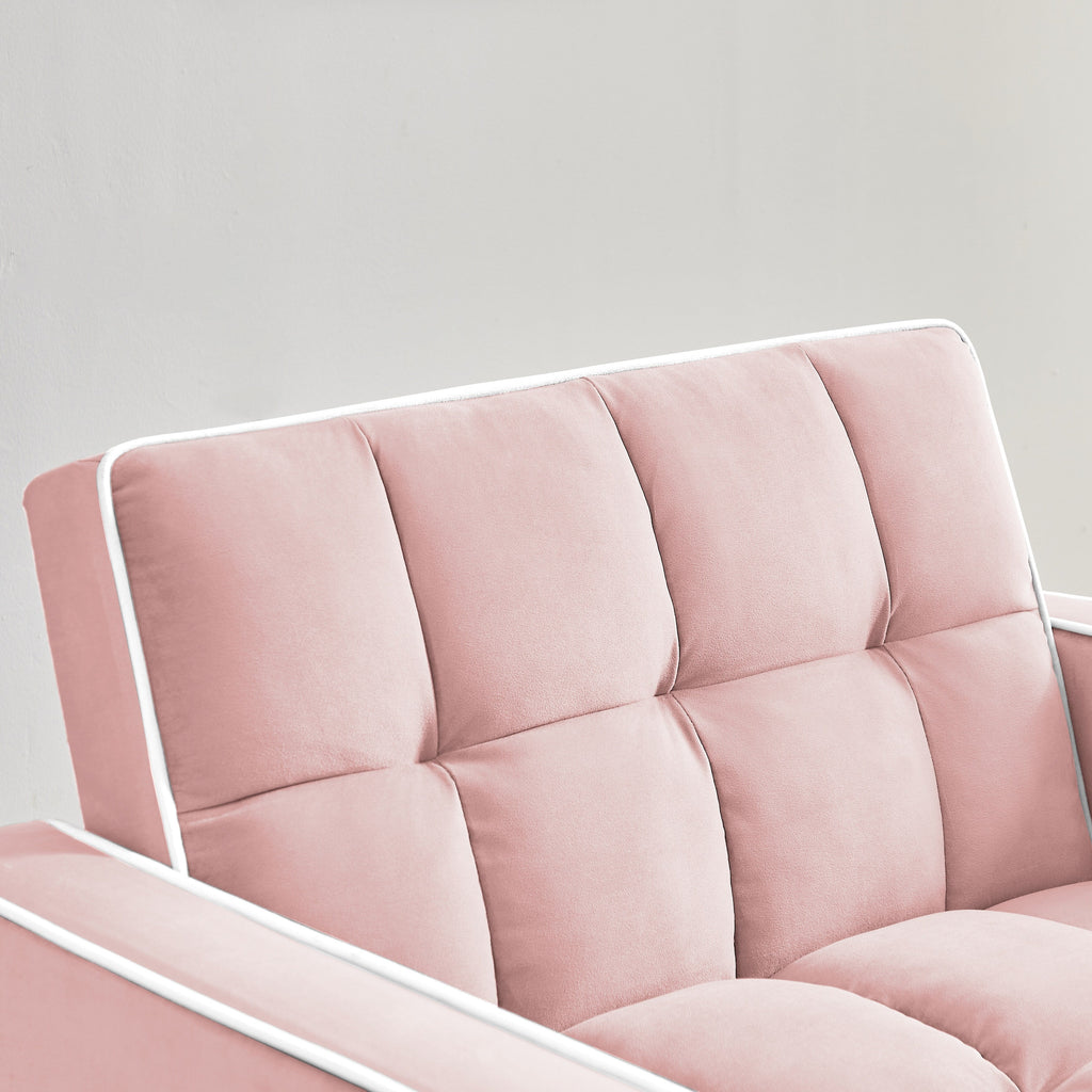 Pink Velvet Single Sofa Bed with Adjustable Back