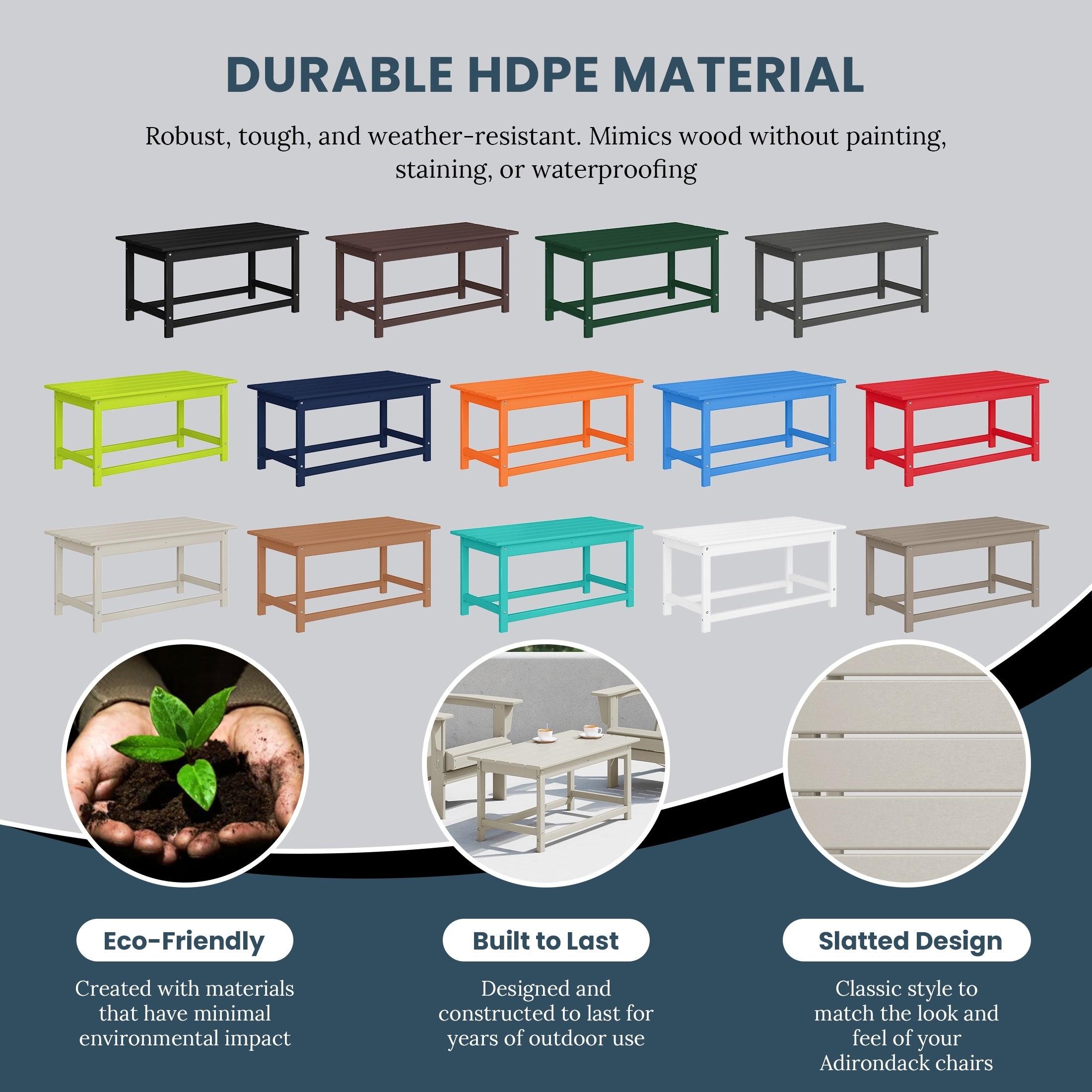 Polytrends Laguna Hdpe All Weather Outdoor Patio Rectangular Coffee Table