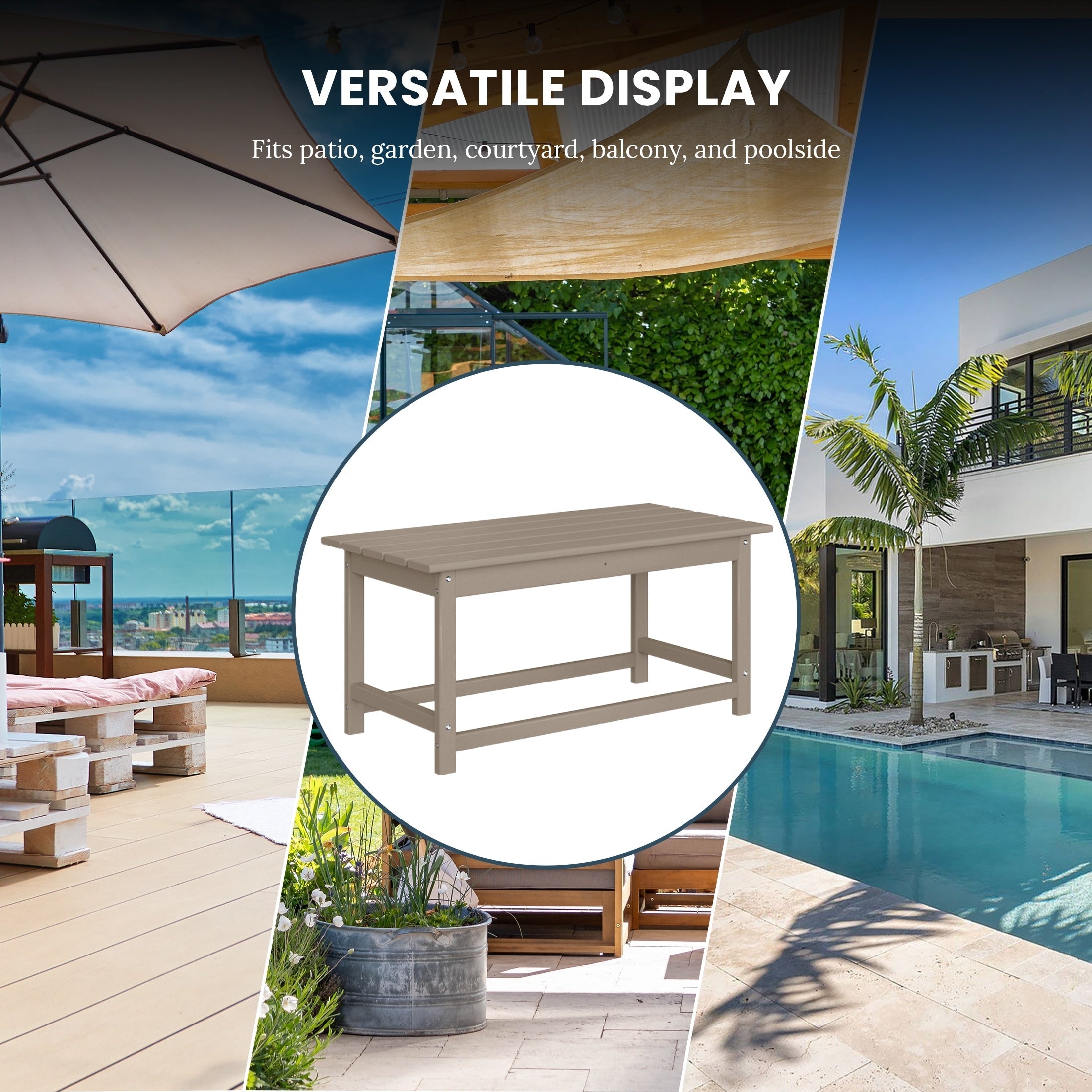 Polytrends Laguna Hdpe All Weather Outdoor Patio Rectangular Coffee Table