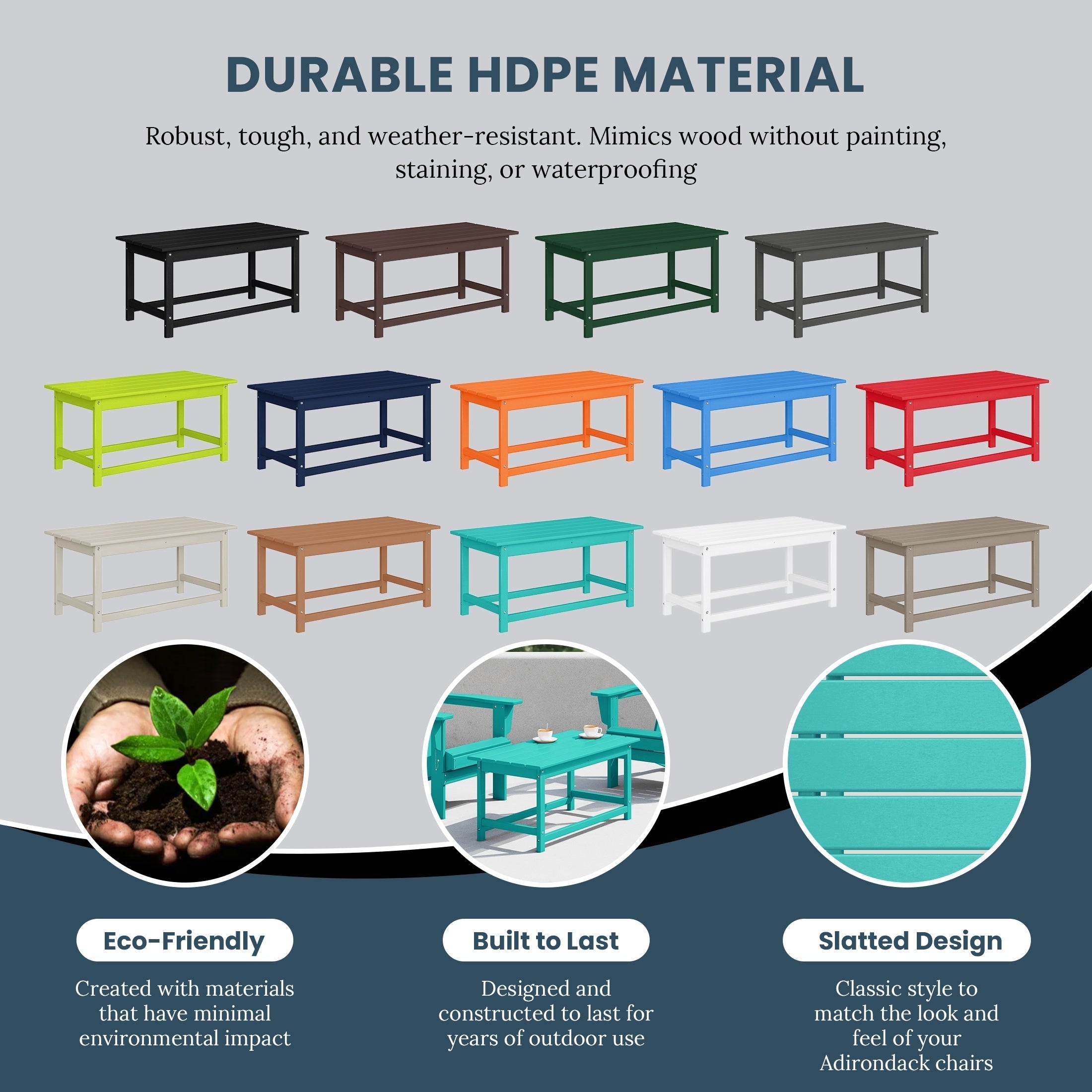 Polytrends Laguna Hdpe All Weather Outdoor Patio Rectangular Coffee Table