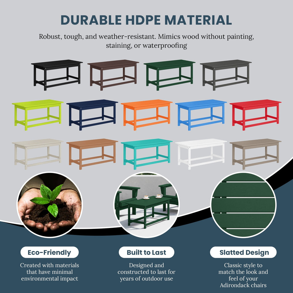 Polytrends Laguna Hdpe All Weather Outdoor Patio Rectangular Coffee Table