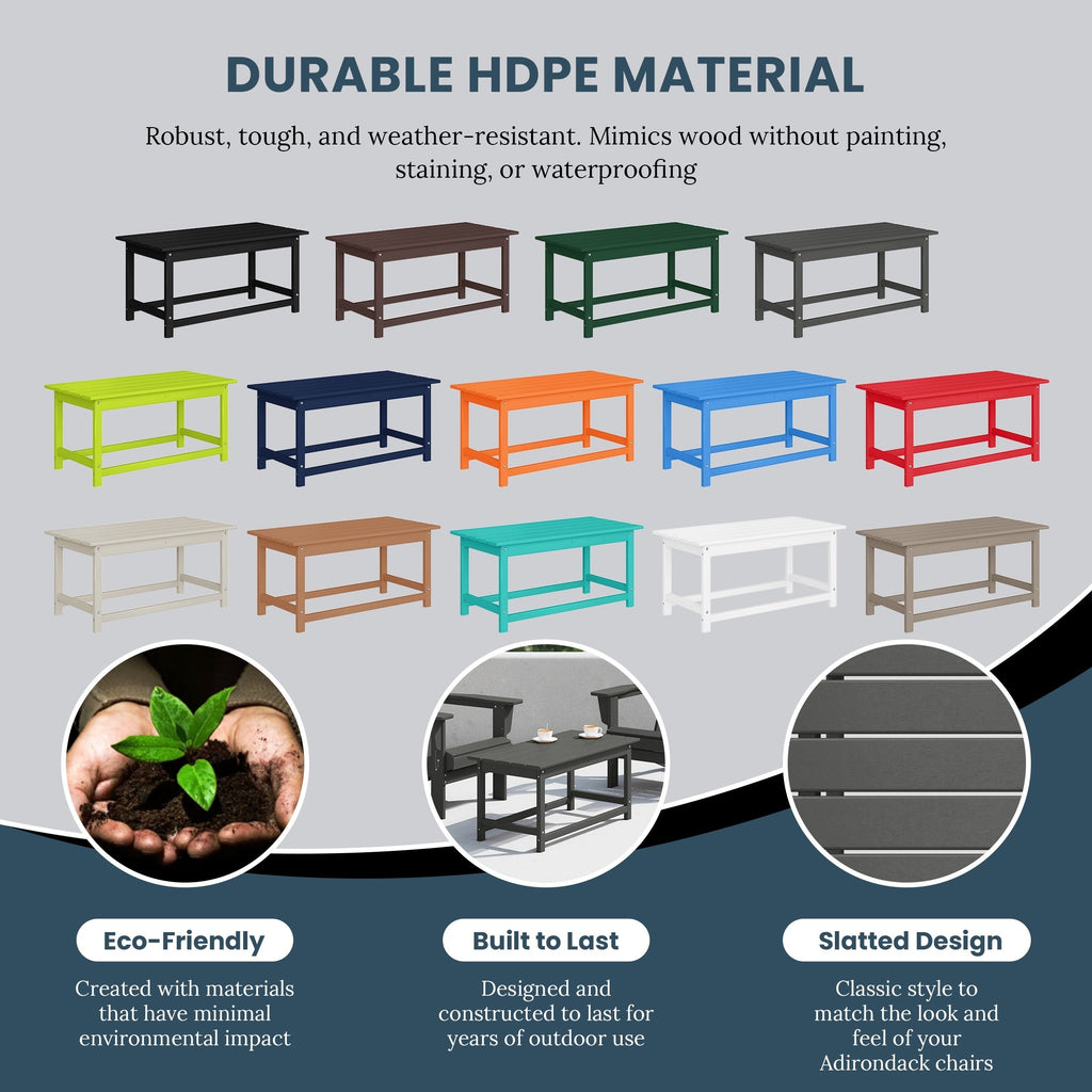 Polytrends Laguna Hdpe All Weather Outdoor Patio Rectangular Coffee Table