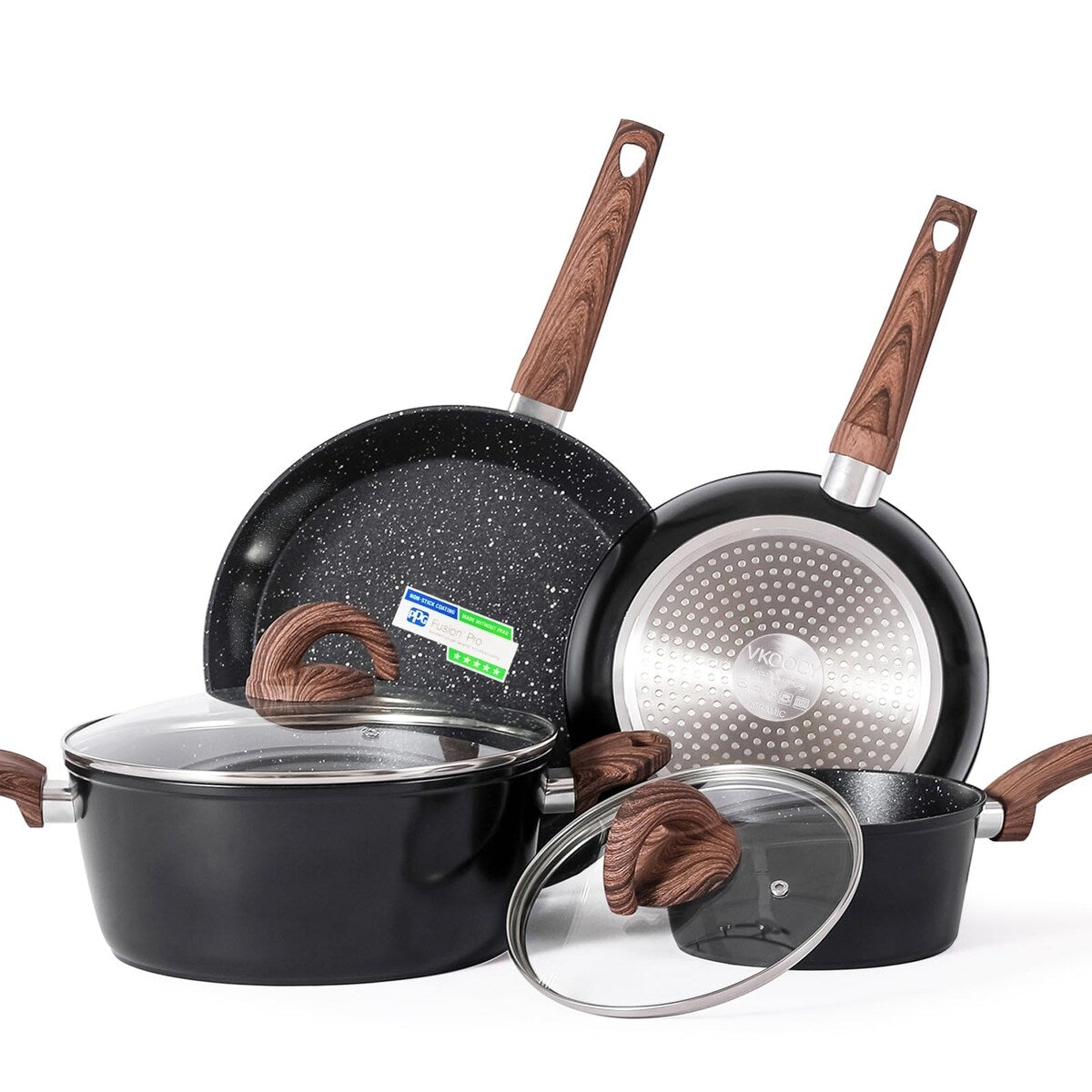 Pots and Pans Set Non Stick, Ceramic Cookware Set with Pattern, Induction Kitchen Cooking Sets w/Frying Pans,Casserole with Lids