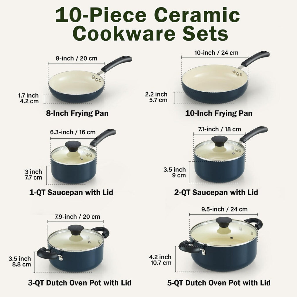 Pots and Pans Set Nonstick, 10-Piece Ceramic Kitchen Cookware Sets, Nonstick Cooking Set with Saucepans