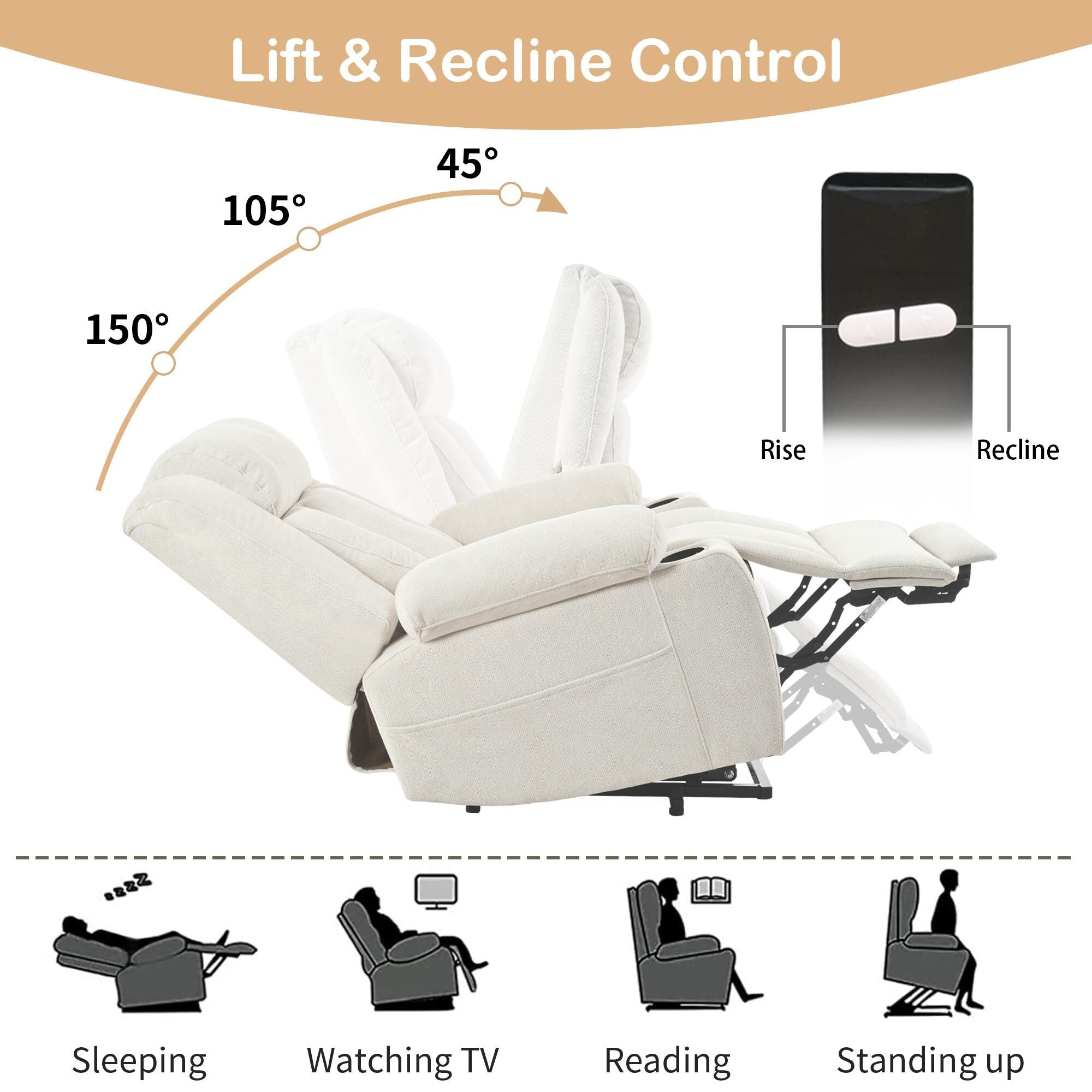 Power Lift Recliner Chair for Elderly, Fabric Lift Chairs w/ Extended Footrest, with 2 Cup Holders,Side Pockets, Remote Control