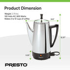 Presto Stainless Steel Coffee Maker, 12 Cup Robust Percolator Coffee, Silver - 2.79