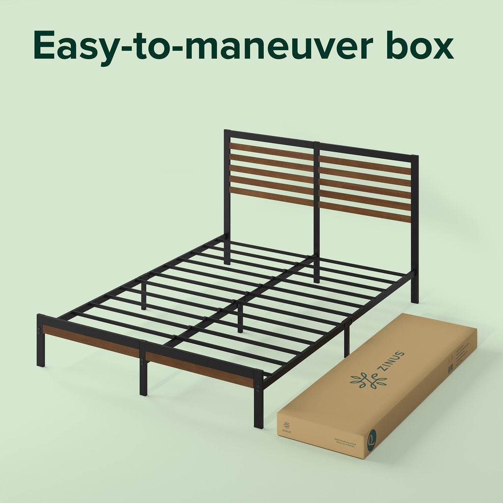 Priage by ZINUS Brown Bamboo and Metal Platform Bed Frame