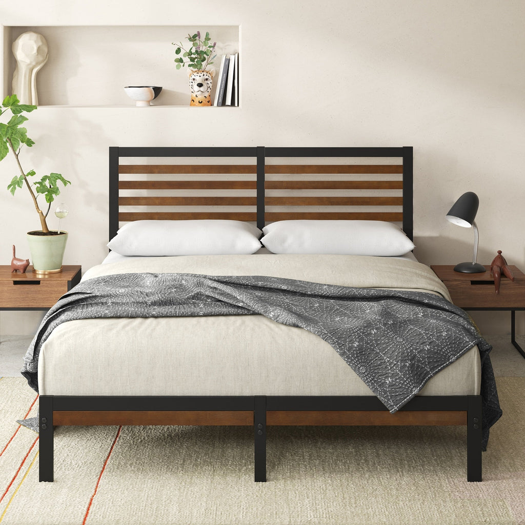 Priage by ZINUS Brown Bamboo and Metal Platform Bed Frame