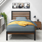 Priage by ZINUS Brown Bamboo and Metal Platform Bed Frame