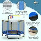 Qaba 4.6' Kids Trampoline with Basketball Hoop, Horizontal Bar, 55 Indoor Trampoline with Net