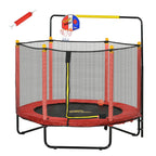 Qaba 4.6' Kids Trampoline with Basketball Hoop, Horizontal Bar, 55 Indoor Trampoline with Net