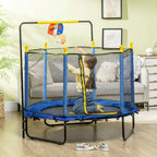 Qaba 4.6' Kids Trampoline with Basketball Hoop, Horizontal Bar, 55 Indoor Trampoline with Net