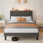 Queen/ Full Vertical Channels Upholstered Bed with Wingback Headboard
