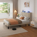 Queen/ Full Vertical Channels Upholstered Bed with Wingback Headboard