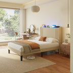 Queen/ Full Vertical Channels Upholstered Bed with Wingback Headboard