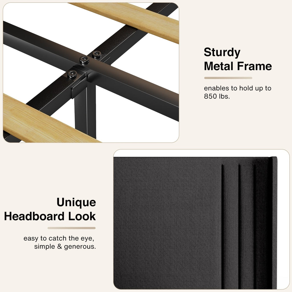 Queen/ Full Vertical Channels Upholstered Bed with Wingback Headboard