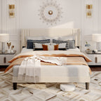 Queen/ Full Vertical Channels Upholstered Bed with Wingback Headboard