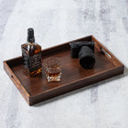 KINWELL Rectangle Black Walnut Wood Serving Tray Ottoman Tray