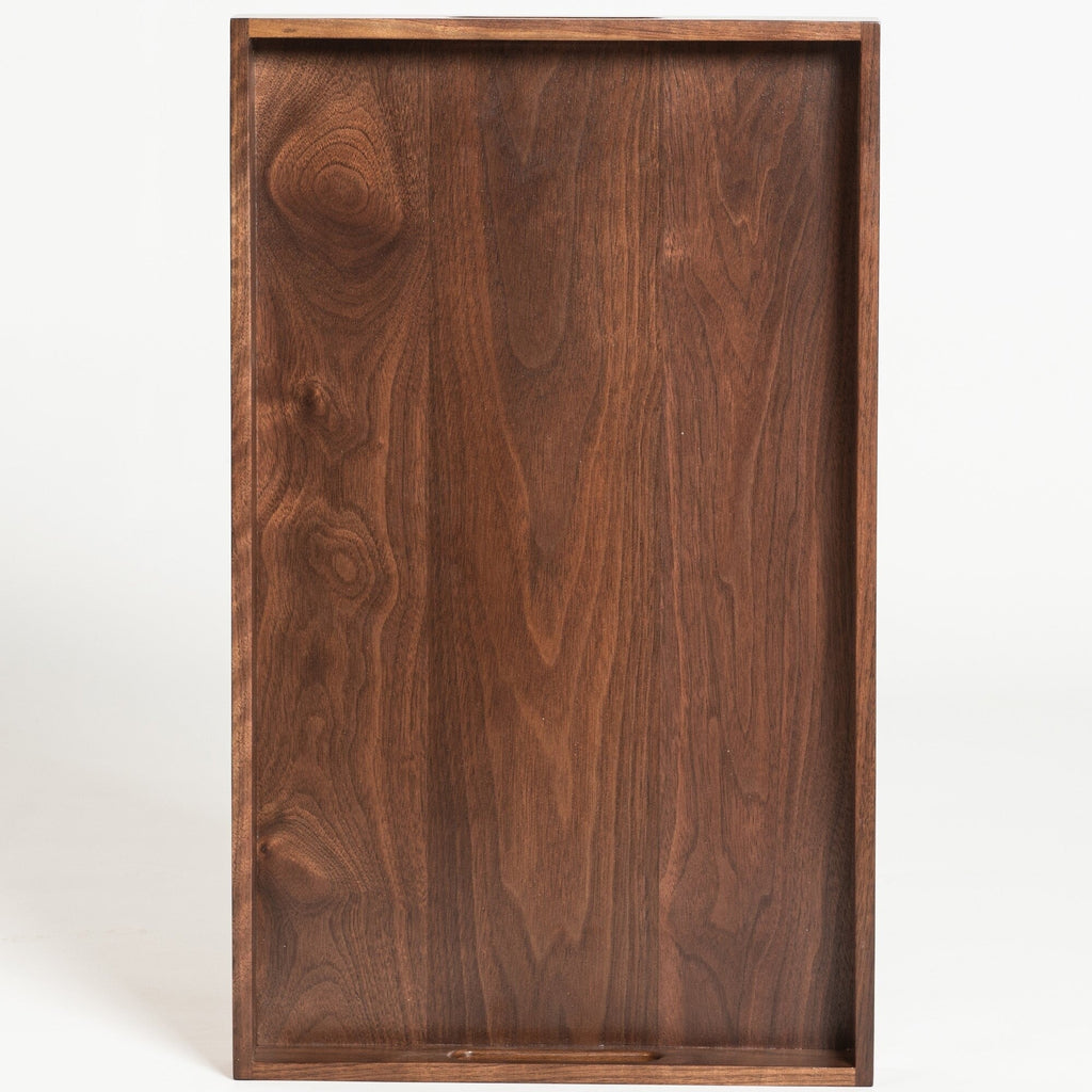 KINWELL Rectangle Black Walnut Wood Serving Tray Ottoman Tray