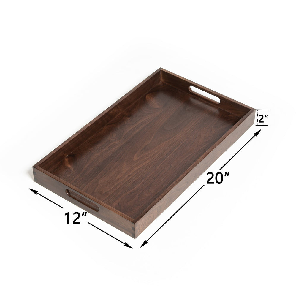 KINWELL Rectangle Black Walnut Wood Serving Tray Ottoman Tray