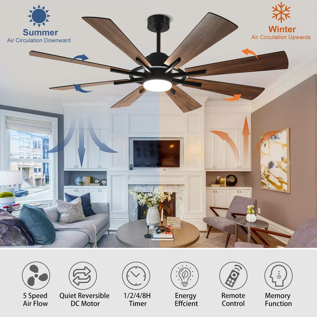 Remote Ceiling fan with Lights Large 8 Wooden Blades