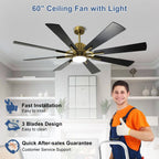 Remote Ceiling fan with Lights Large 8 Wooden Blades