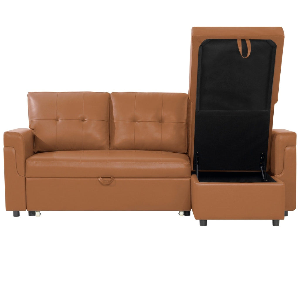 Convertible Reversible Sectional Sofa with Pull-Out Sleeper Bed, Hidden Storage Chaise, and Durable Legs