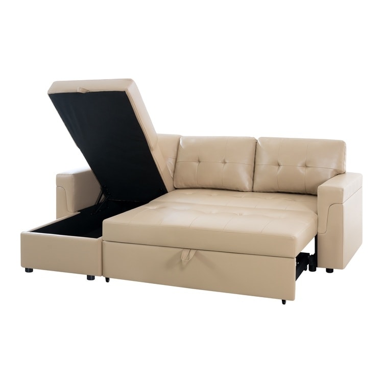 Convertible Reversible Sectional Sofa with Pull-Out Sleeper Bed, Hidden Storage Chaise, and Durable Legs