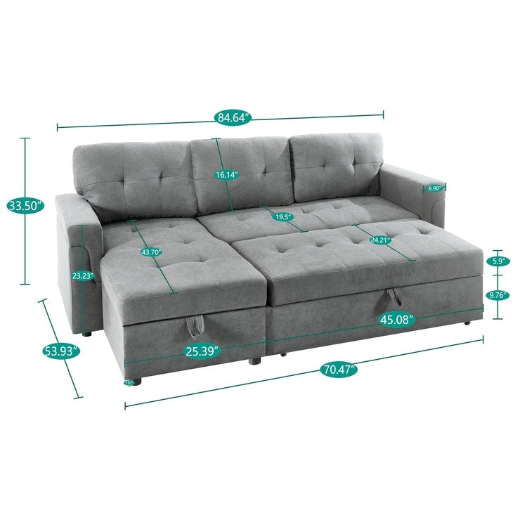 Convertible Reversible Sectional Sofa with Pull-Out Sleeper Bed, Hidden Storage Chaise, and Durable Legs