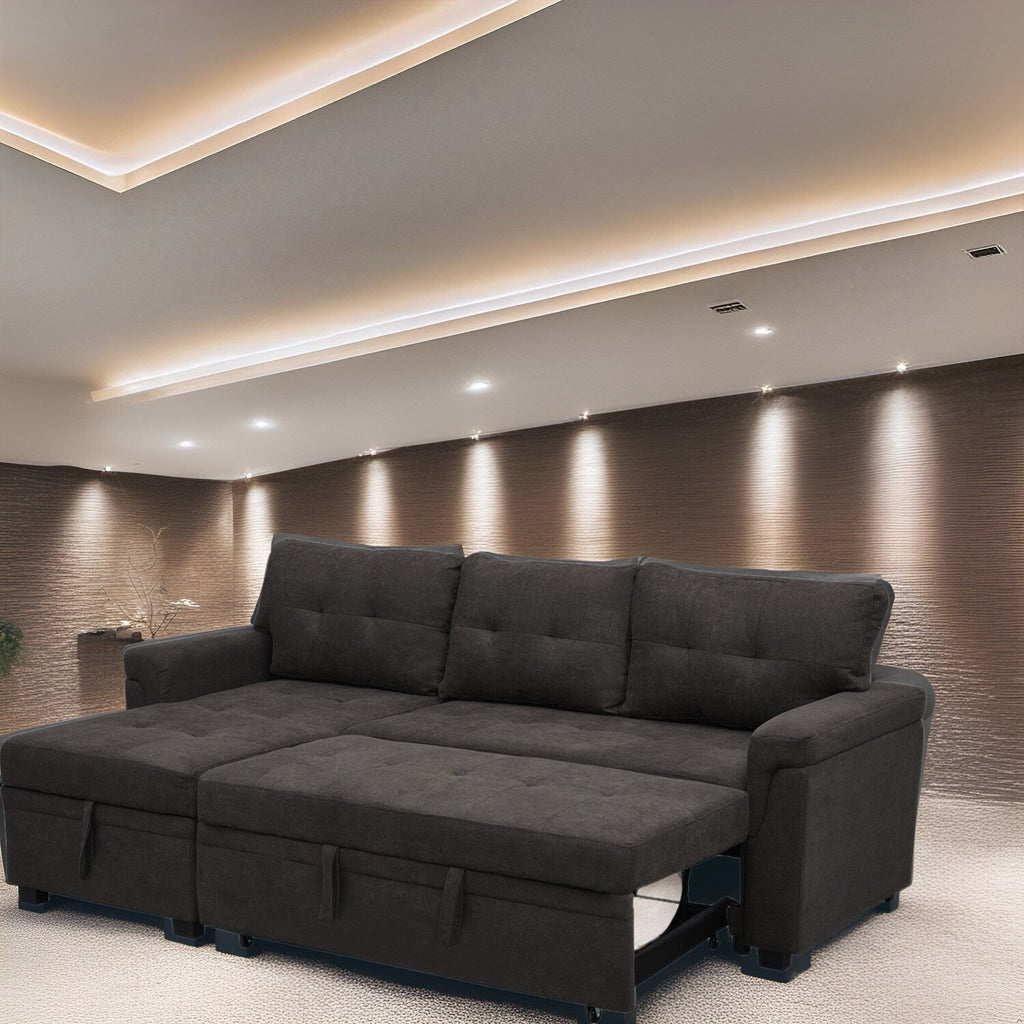 Reversible Sectional Sofa with Pull-Out Sleeper Bed, Hidden Storage Chaise, Durable Legs,