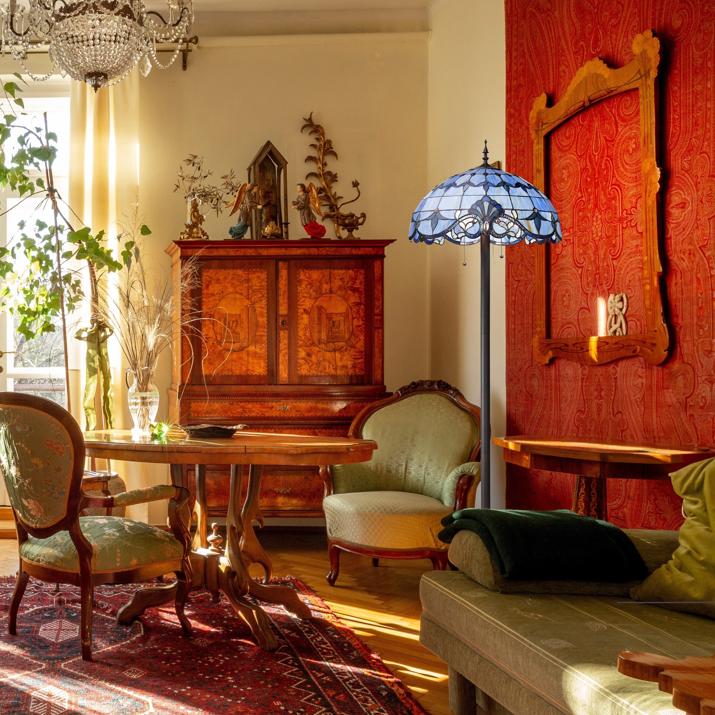 River of Goods Allistar Stained Glass and Resin 3-light 64-inch High Downlight Floor Lamp - 20L x 20W x 64H