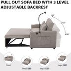 Roomfitters Convertible Loveseat Sofa Bed with USB Ports, Side Pockets, Cup Holders, and Swivel Phone Holder for Living Room