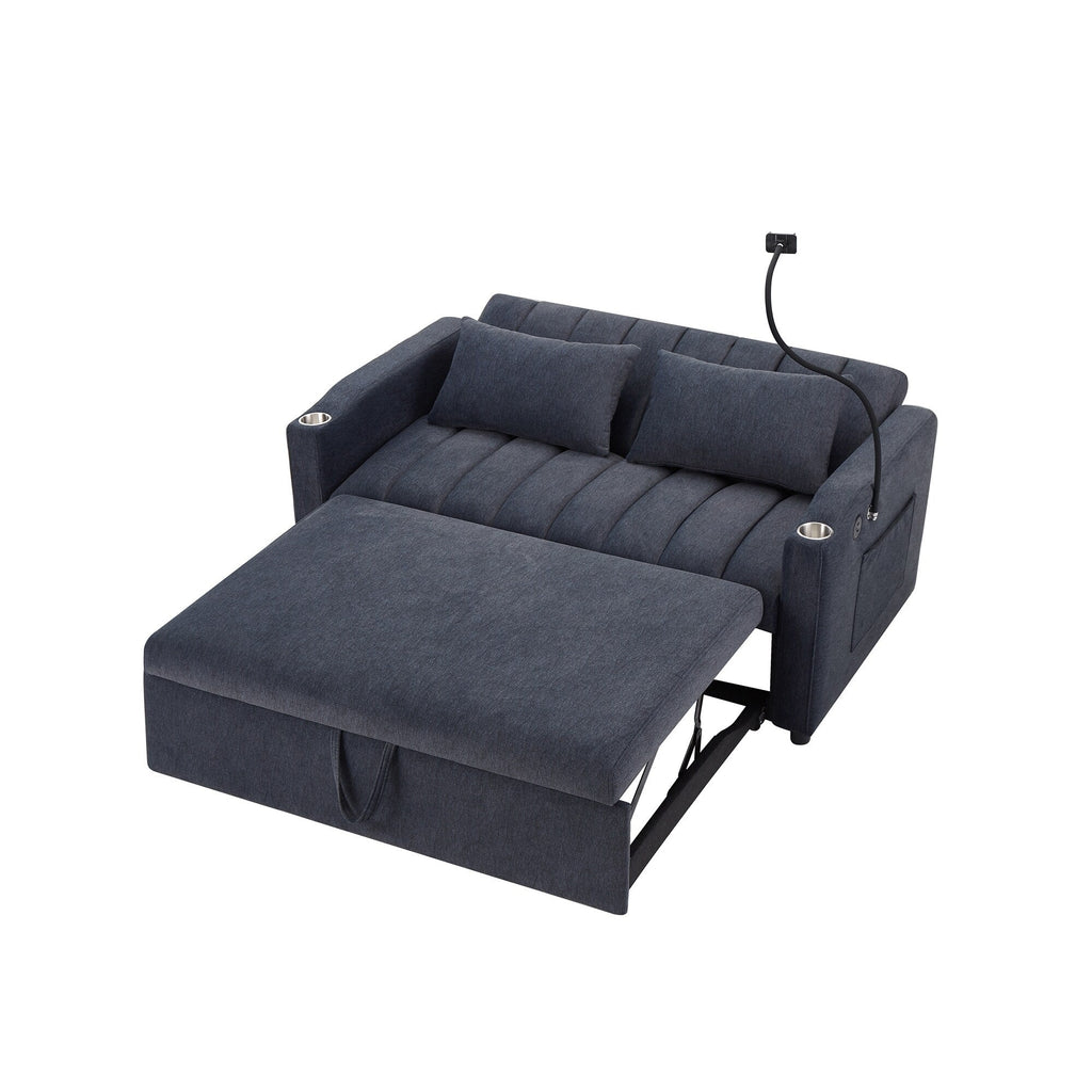 Roomfitters Convertible Loveseat Sofa Bed with USB Ports, Side Pockets, Cup Holders, and Swivel Phone Holder for Living Room