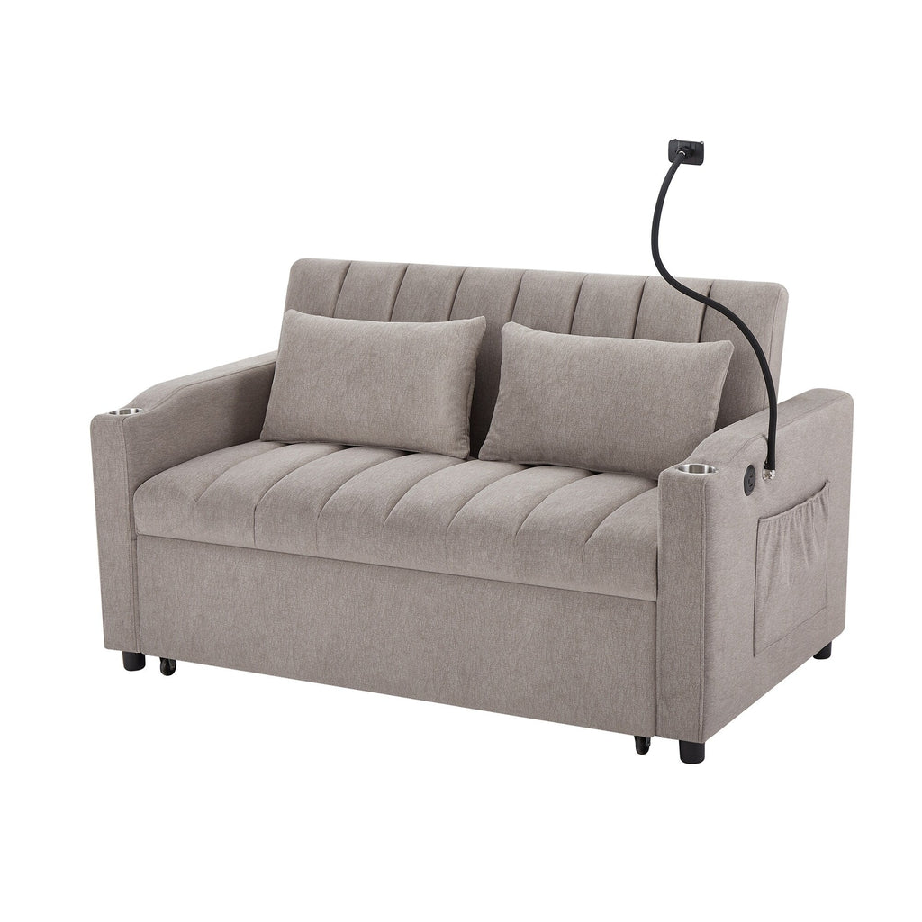 Roomfitters Convertible Loveseat Sofa Bed with USB Ports, Side Pockets, Cup Holders, and Swivel Phone Holder for Living Room