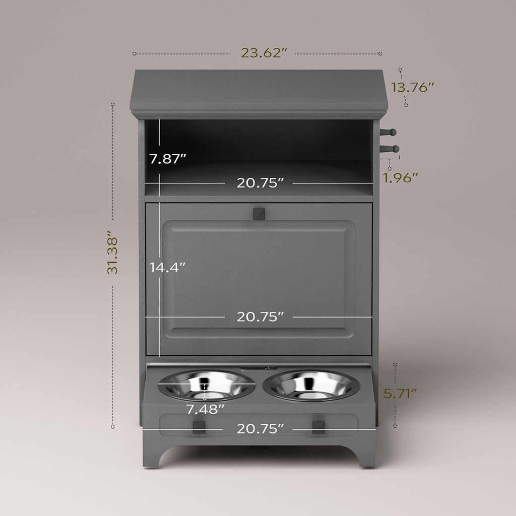 Roomfitters Dog Feeding Station with 2 Elevated Dog Bowls, Tilt Out Pet Feeding Cabinet Station