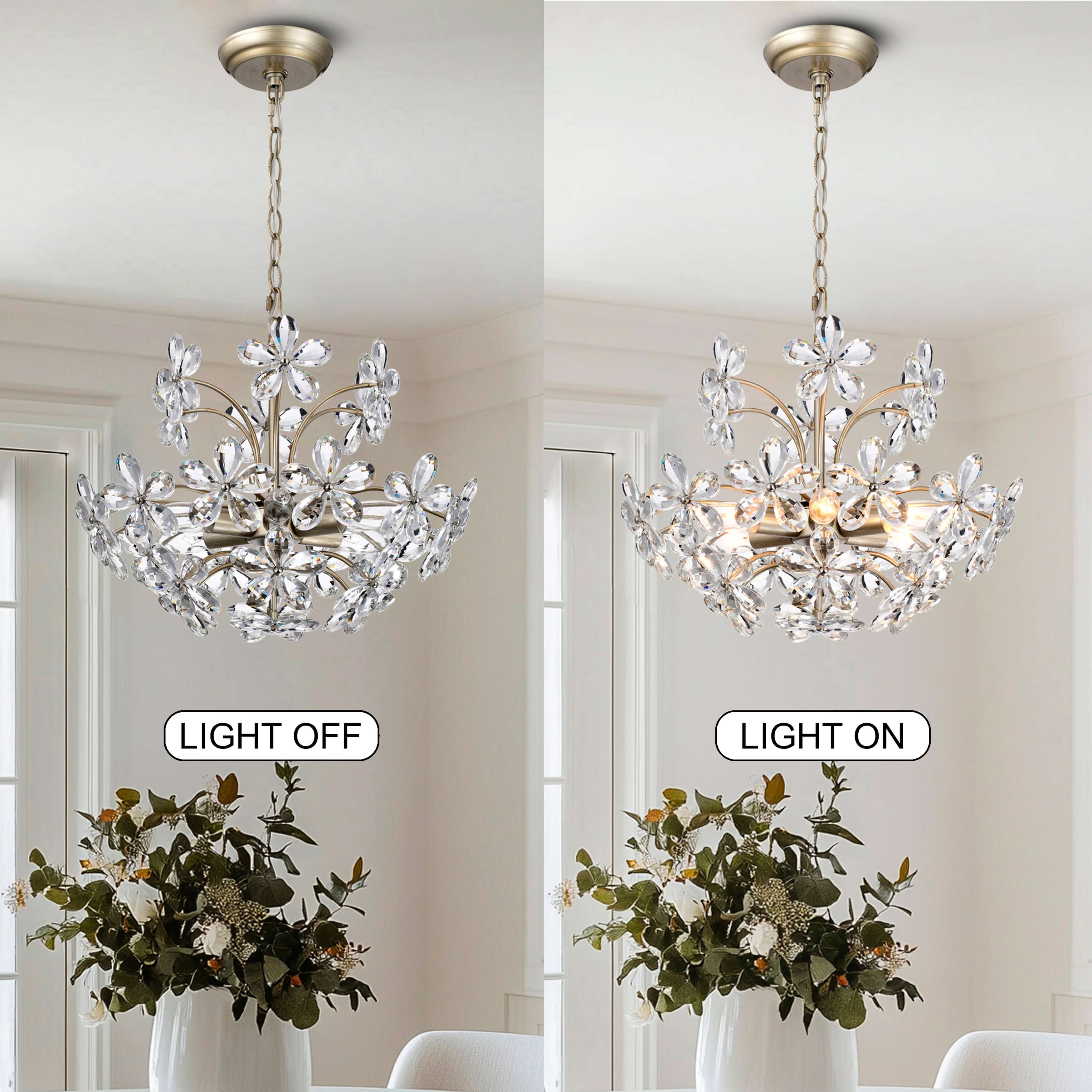 Rosa 6-Light Brushed Silver-ish Champagne Flower Crystal Chandelier