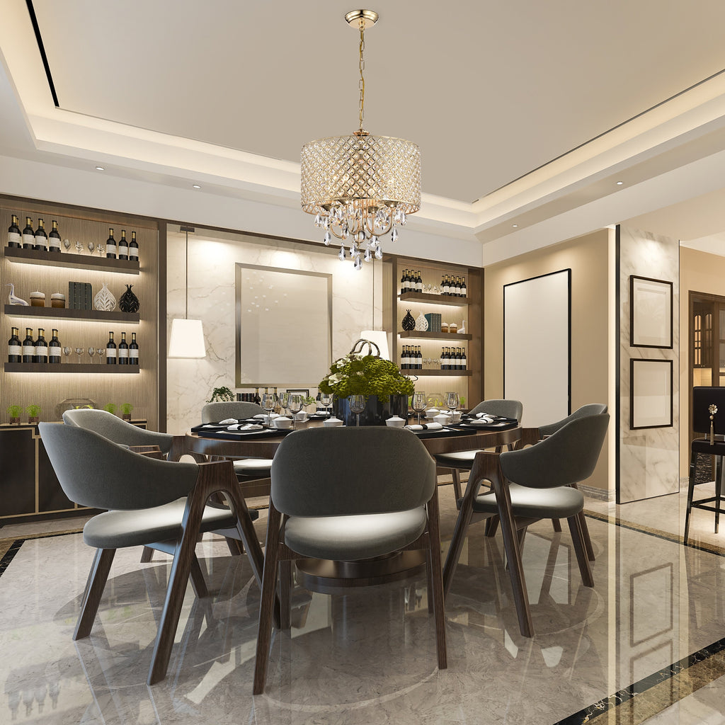 Round Beaded Drum Chandelier with Hanging Crystals