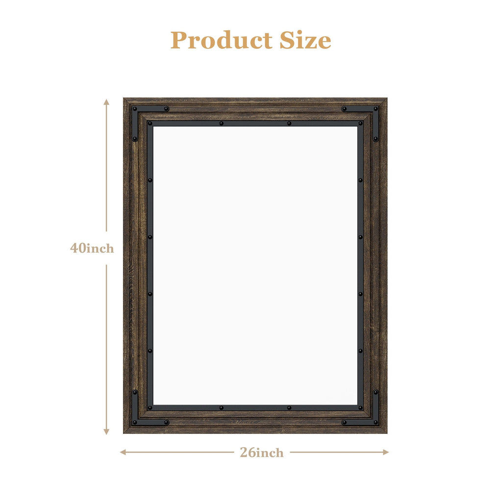 Rustic Wooden Framed Wall Mirror, Natural Wood Bathroom Vanity Mirror