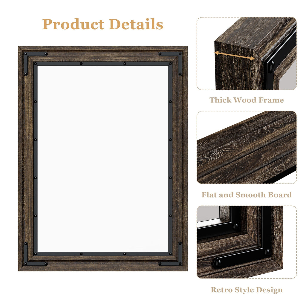 Rustic Wooden Framed Wall Mirror, Natural Wood Bathroom Vanity Mirror