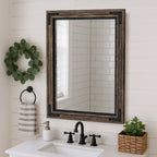Rustic Wooden Framed Wall Mirror, Natural Wood Bathroom Vanity Mirror