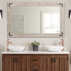 Rustic Wooden Framed Wall Mirror, Natural Wood Bathroom Vanity Mirror