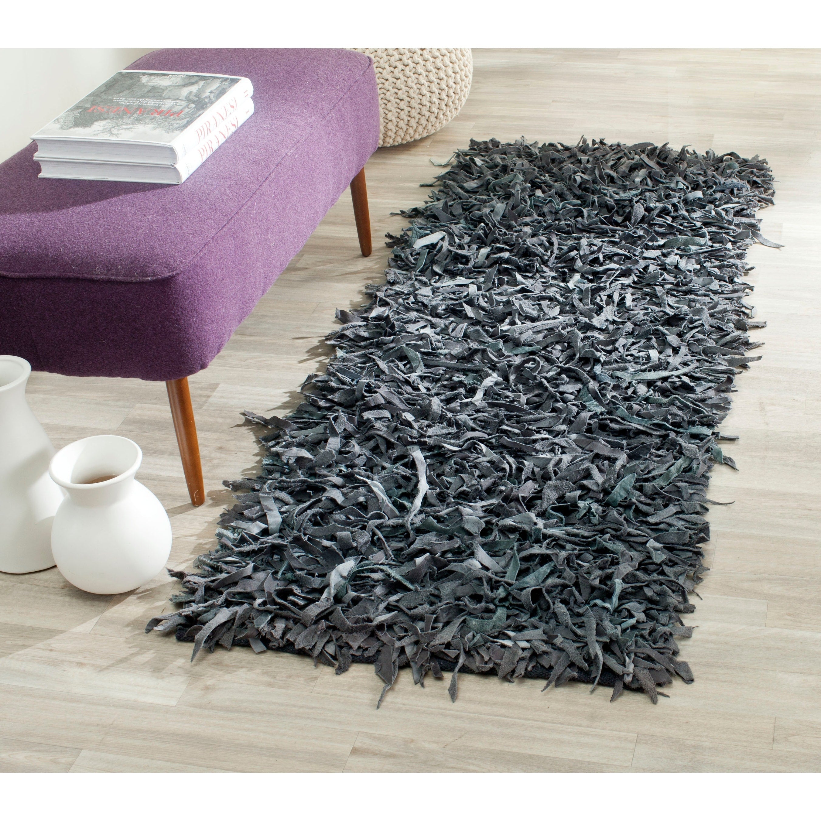 SAFAVIEH Handmade Leather Shag Doinita Modern Decorative Rug