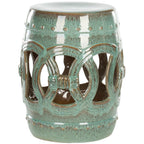 SAFAVIEH Paradise Sarlota Double Coin Blue-Green Ceramic Decorative Garden Stool