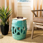 SAFAVIEH Paradise Sarlota Double Coin Blue-Green Ceramic Decorative Garden Stool