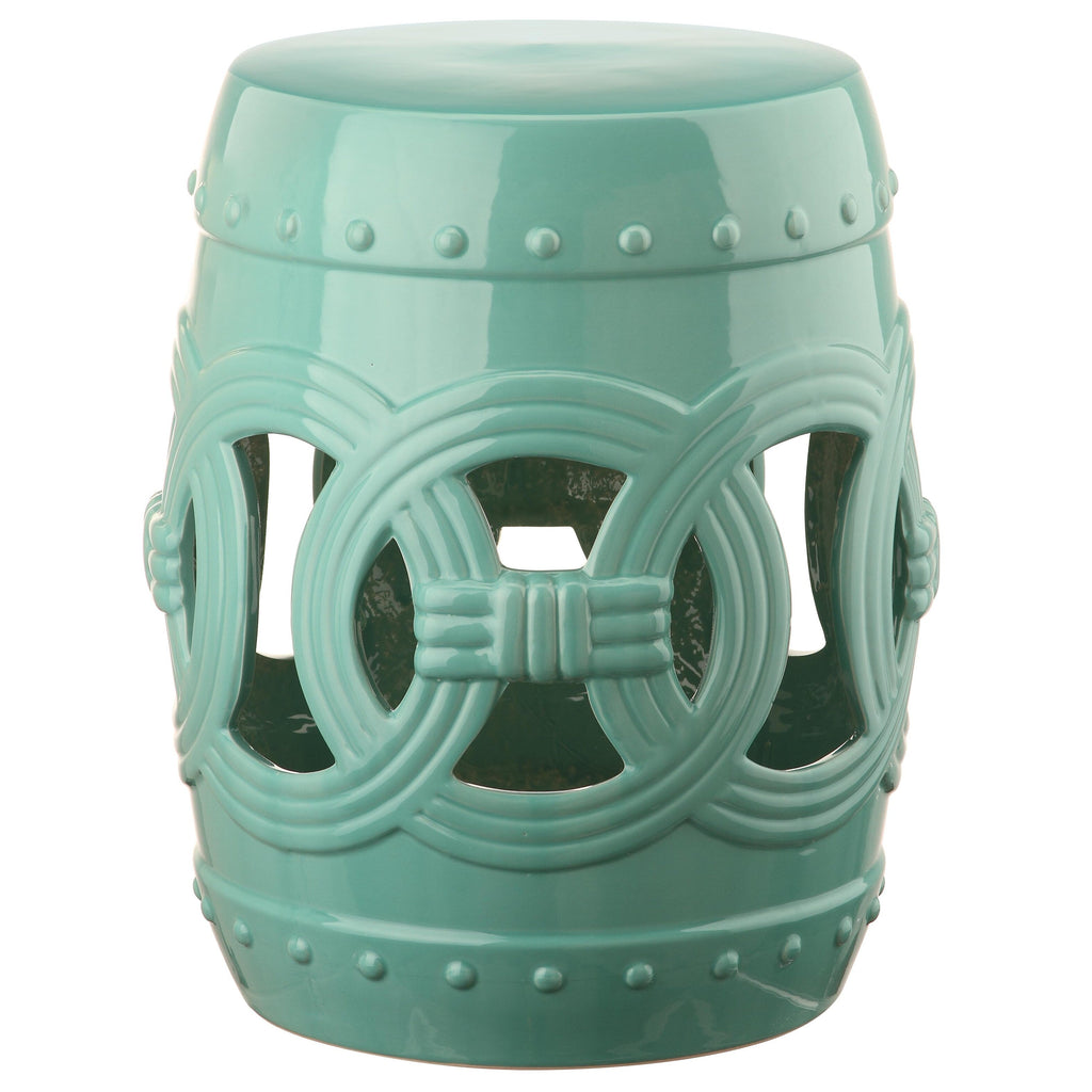 SAFAVIEH Paradise Sarlota Double Coin Blue-Green Ceramic Decorative Garden Stool
