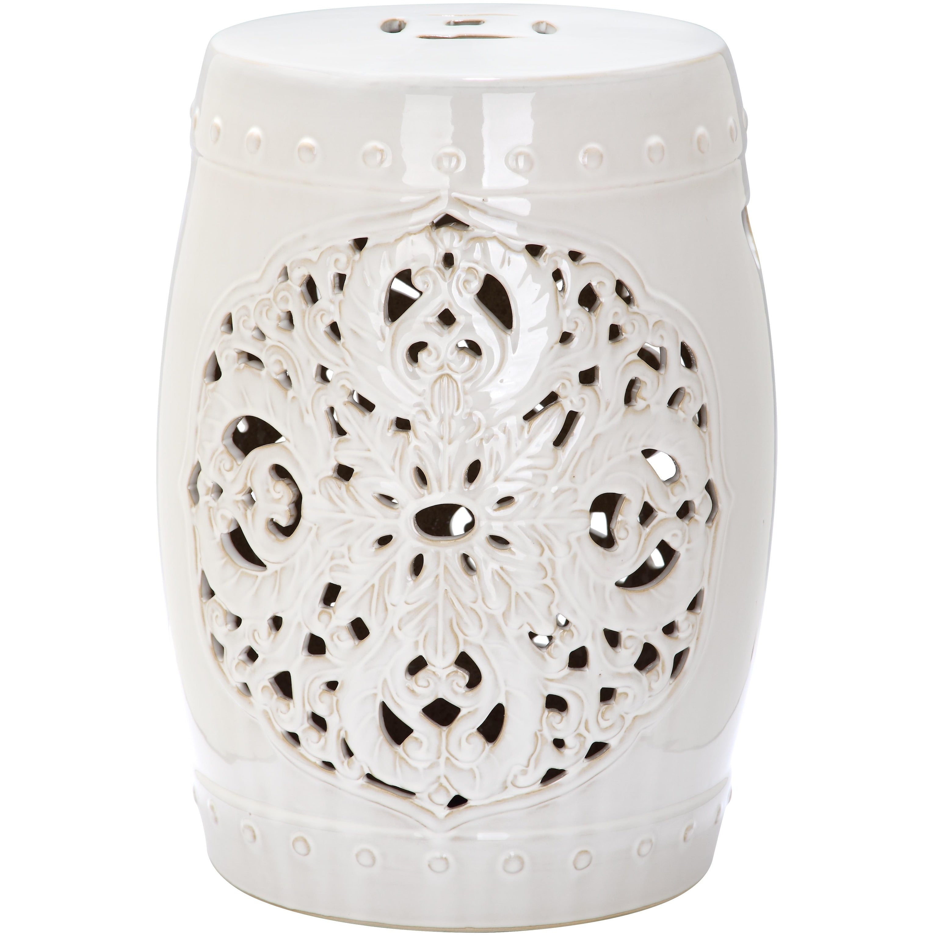SAFAVIEH Sharareh Antique White Ceramic Decorative Garden Stool
